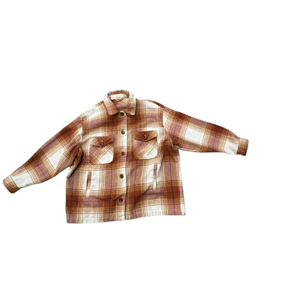 EUC Workshop Republic Clothing XL Flannel Shacket Maroon Burnt Orange Off white - Picture 2 of 8